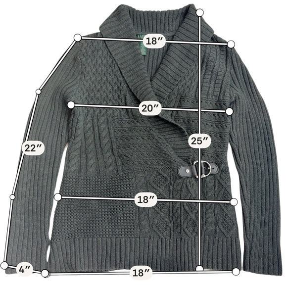 Lauren Ralph Lauren Shawl Collar Cardigan Belted Gray Cable Knit Womens L Cozy - Picture 11 of 12